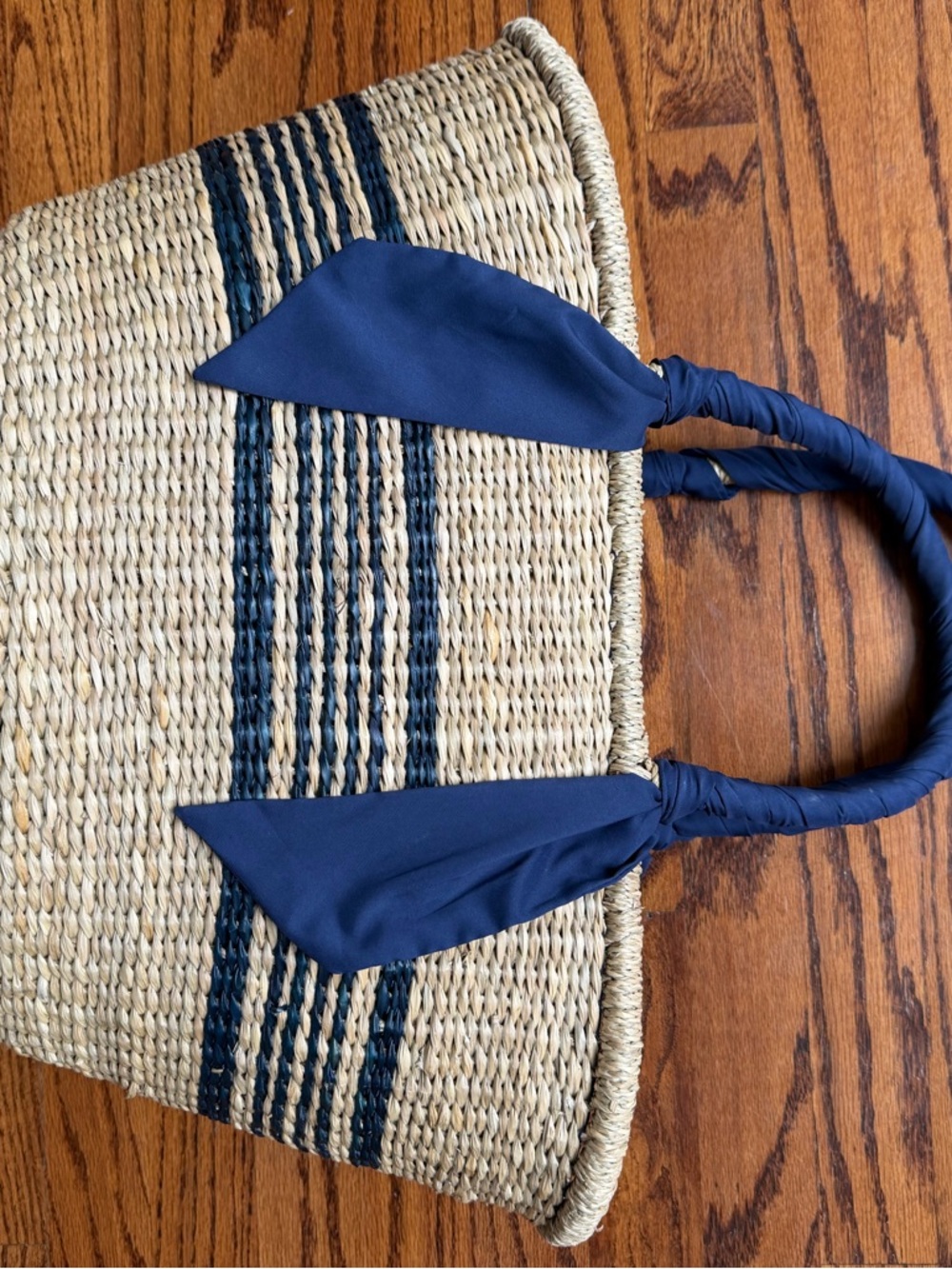 J. McLaughlin Straw Tote Bag with Navy Accent - Picture 3 of 3